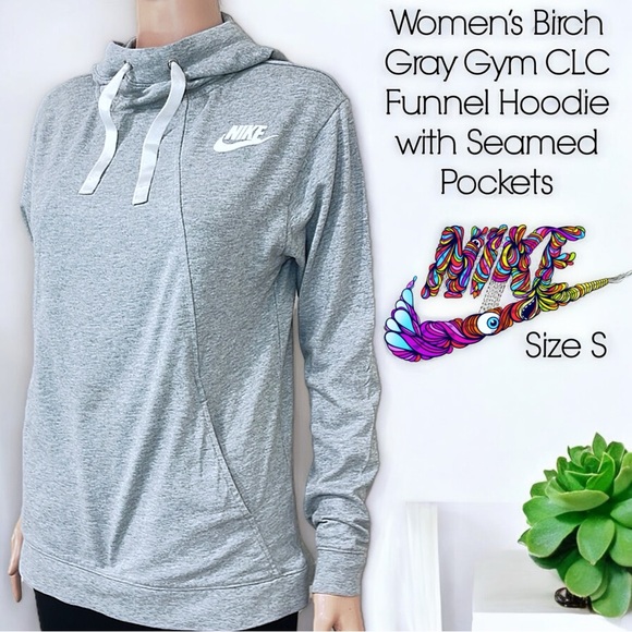 Nike Women’s Gym CLC Funnel Hoodie in Birch Grey with Seamed Pockets - Picture 16 of 16